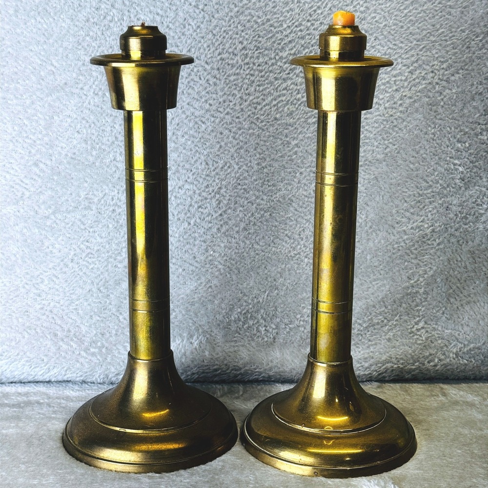 Brass‎ Spring Loaded Self Raising Candlesticks Vintage Altar Candle Holders MCM